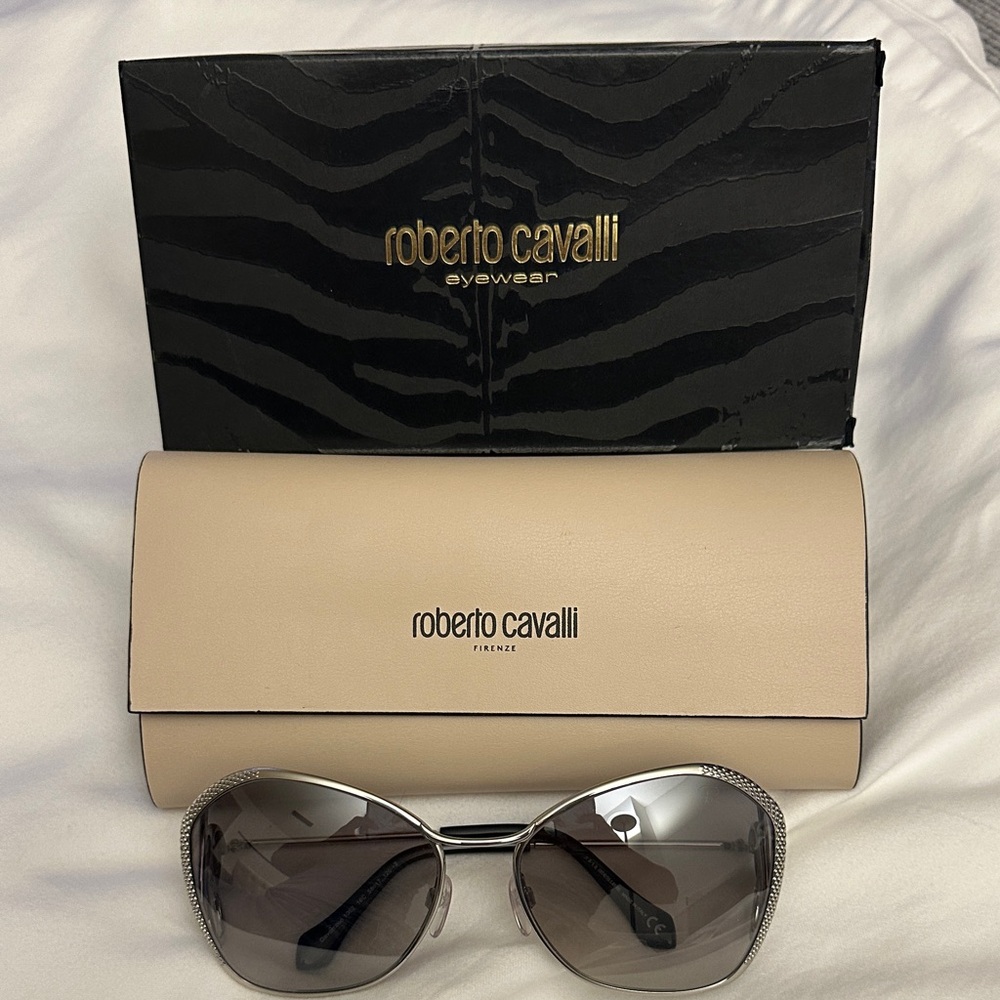 Roberto Cavalli Women's Silver Sunglasses with Gradient Gray Lenses